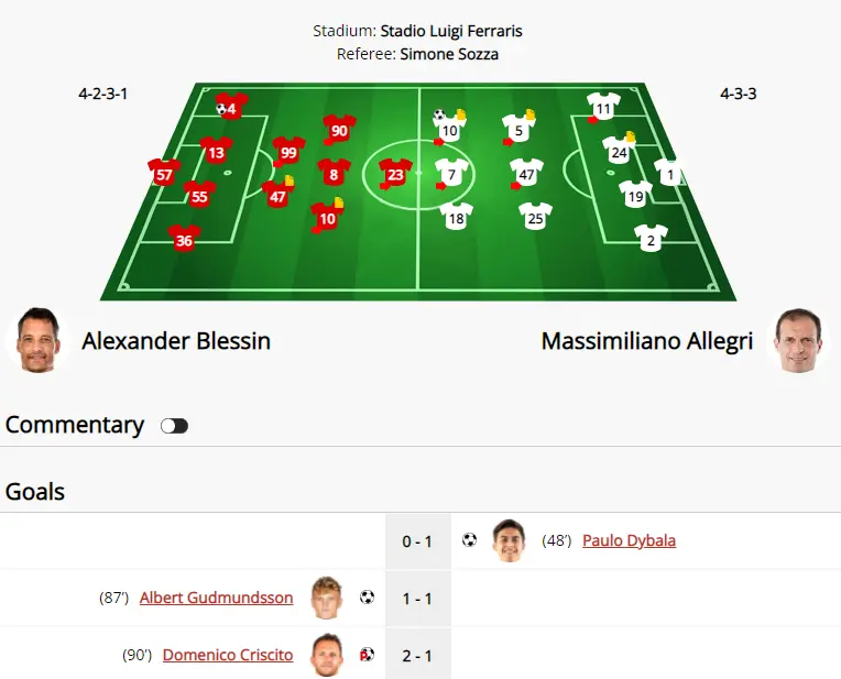意大利杯战报：尤文图斯客场2比0轻取热那亚，晋级决赛